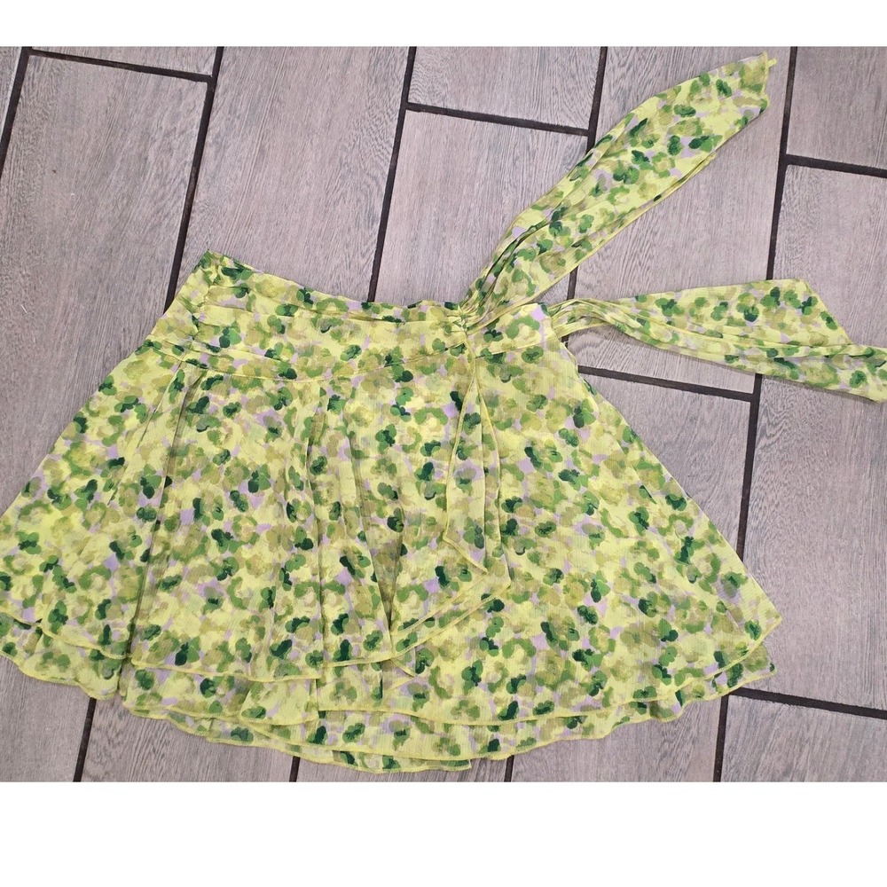 Aerie Floral Wrap Skirt Lime Green Ruffle Tiered Mini S NWT 071-0703-1472